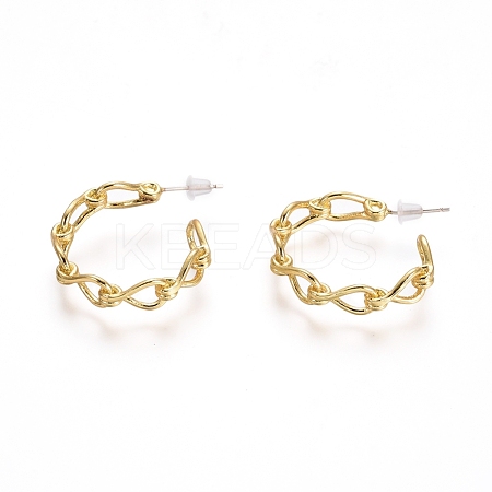 Semicircular Brass Stud Earrings EJEW-E196-12G-1