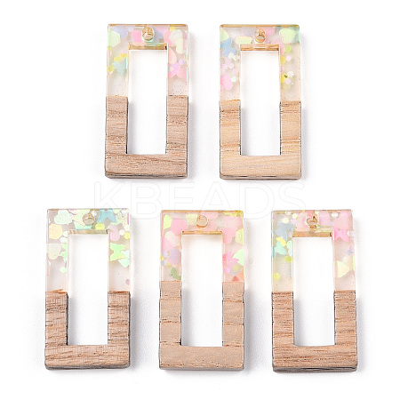 Transparent Resin & White Wood Pendants RESI-N039-27-1