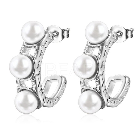 French Retro High-end Ladies Stainless Steel Inlaid Resin Pearl Stud Earrings PW-WG85BB1-02-1