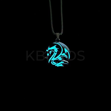 Alloy Resin Luminous Dragon Pendant 201 Stainless Steel Box Chain Necklaces FS-WG868F4-03-1