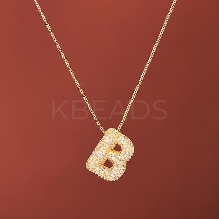 Brass Micro Pave Clear Cubic Zirconia Initial Pendant Necklaces for Women FS-WGDC51D-02-1